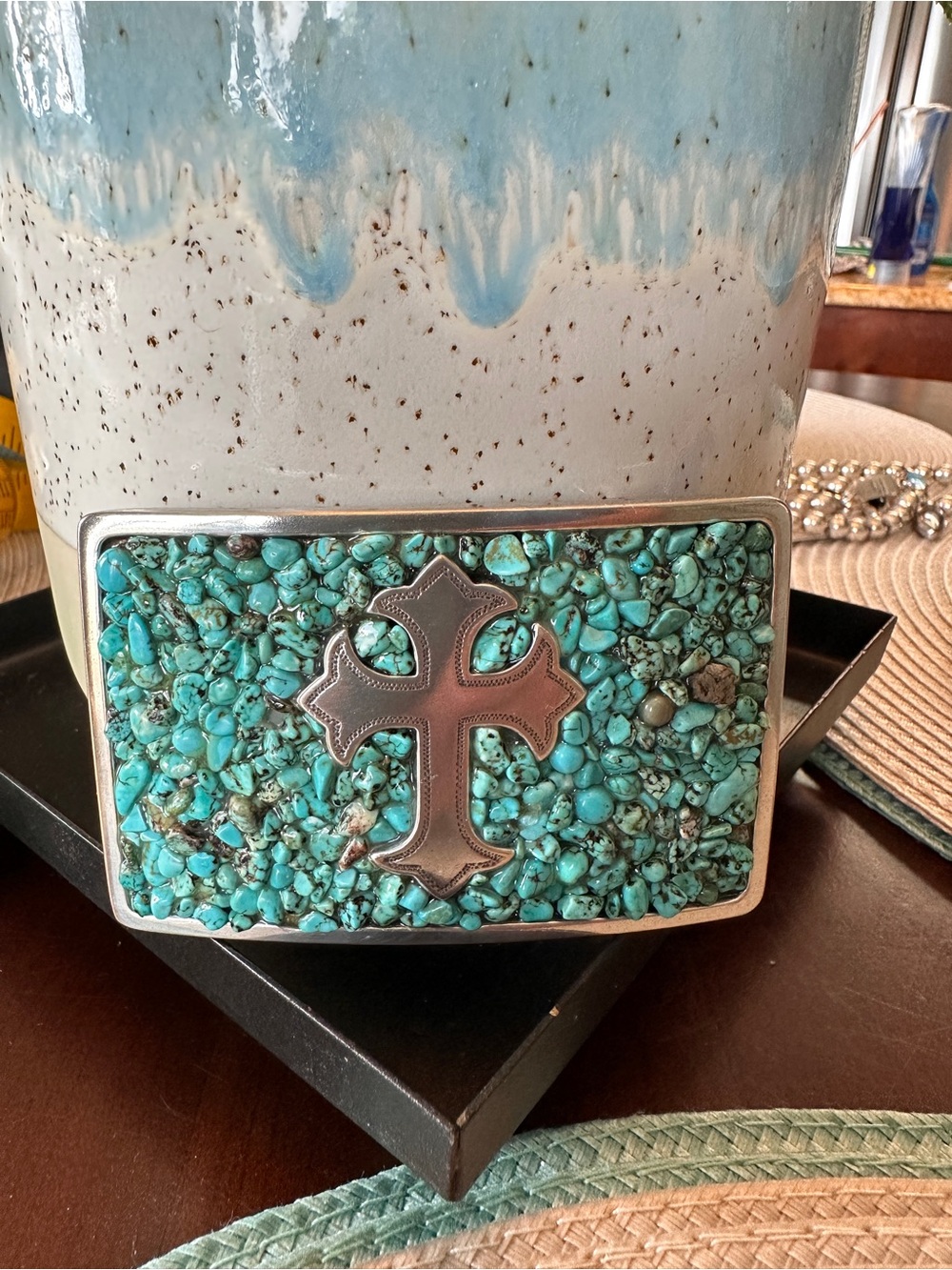 Turquoise Stone Cross Belt Buckle - Women Accessories